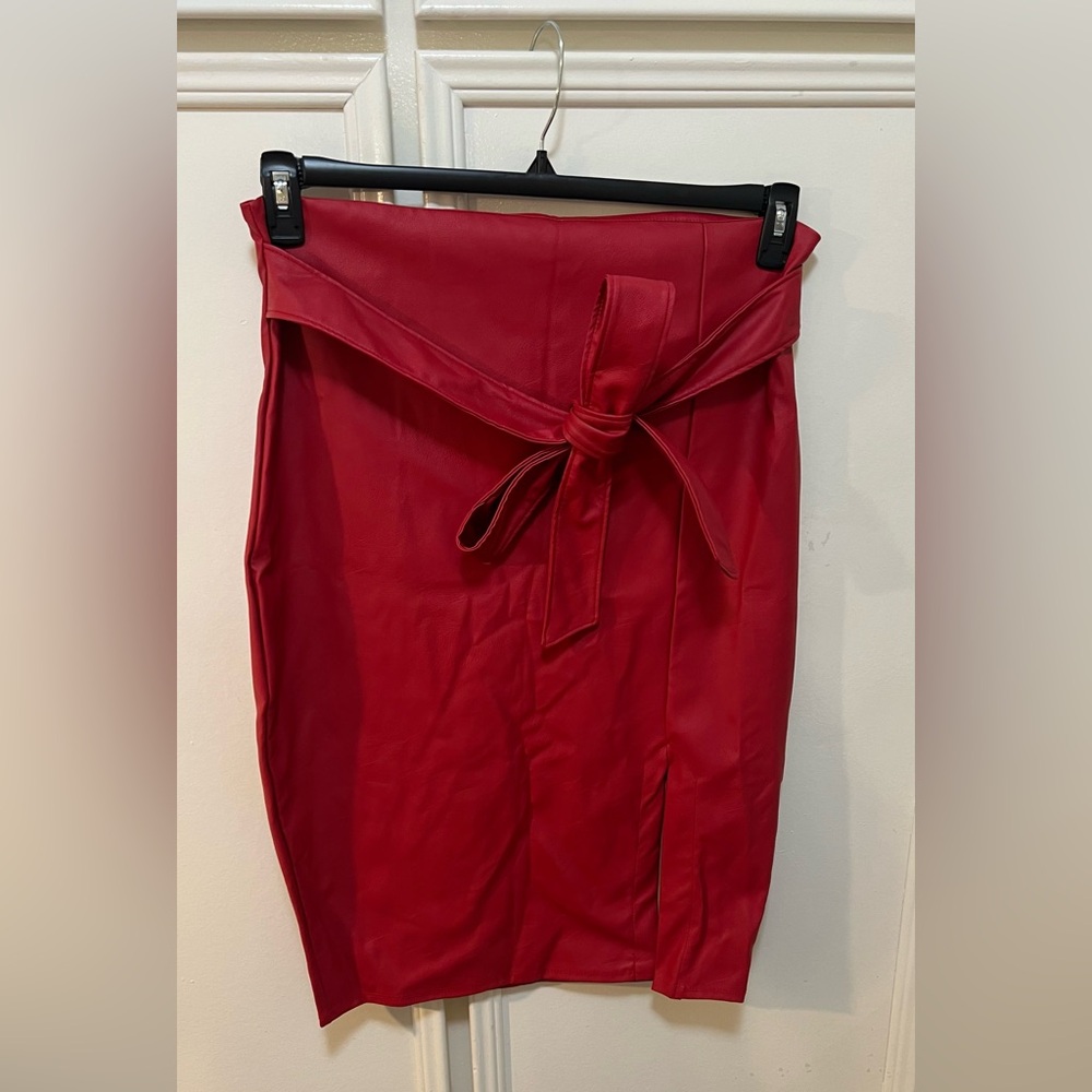 FASHION NOVA Play No Games Faux
Leather Red Midi Skirt